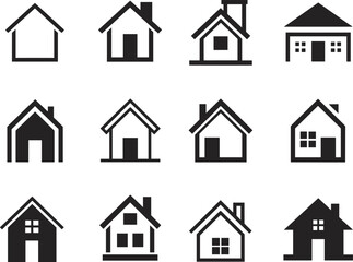 House icon collection, home symbols, real estate graphics, construction design, architecture vector, building illustration, property set, residence icons, modern style