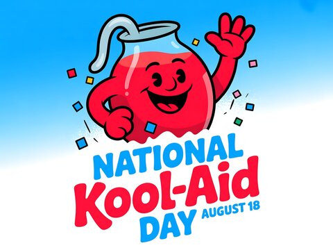Celebrate national kool aid day with the iconic kool aid man waving happily on august 15th