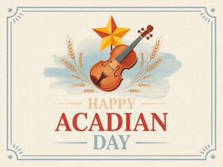 Celebrate happy acadian day with a fiddle and a star amidst artistic flourishes