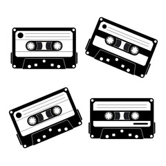 Naklejka premium Retro Audio Cassette Tapes Black and White Nostalgic Music Media Memories Classic Sound Recording Technology