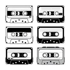 Fototapeta premium Set of Vintage Audio Cassettes Nostalgic Music Media Concept Retro Sound Carrier in Black and White