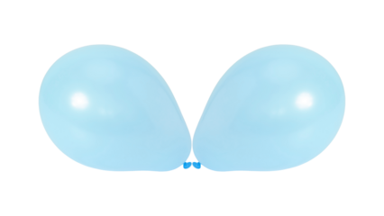 Two light blue party balloons, isolated on a transparent background.