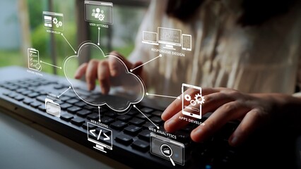 Cloud computing, cloud strategy, and cloud technology transforming digital infrastructure with...