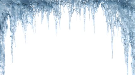 Hanging icicle frame with frozen tips on a white background