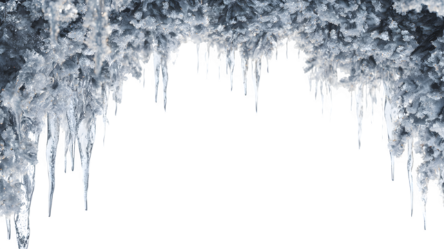 Hanging icicle frame with frozen tips on a white background