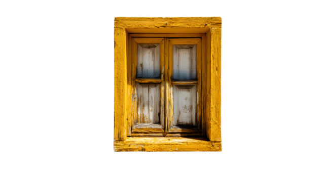 Yellow rustic window frame on white background