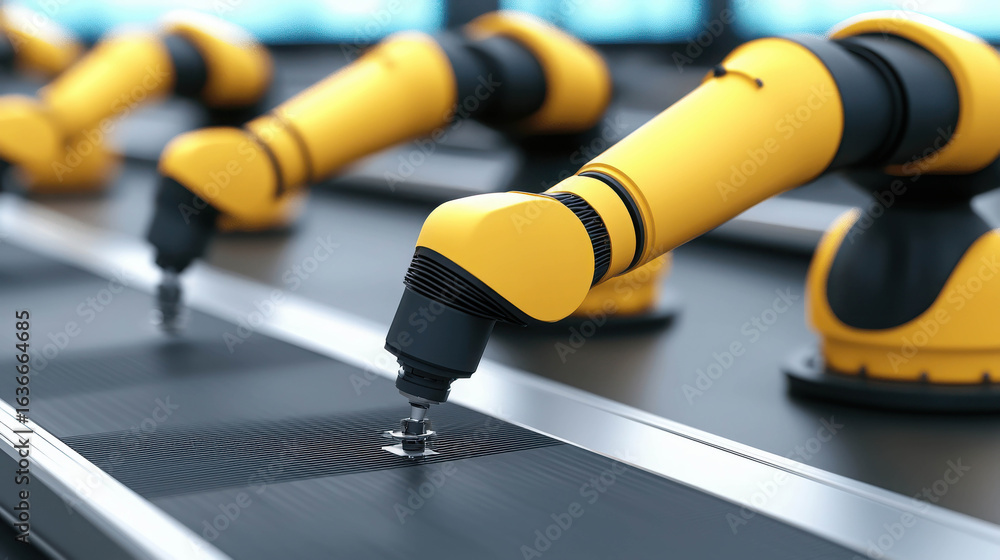 Aufkleber robotic arm engaging with industrial conveyor belt for efficient assembly line automation in modern 
