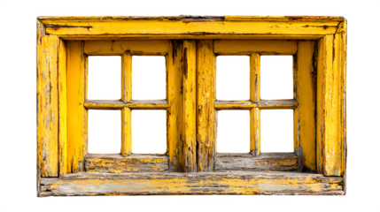 Yellow rustic window frame on white background