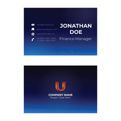 Modern business card design with blue gradient and company logo