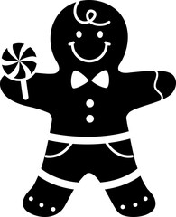 Holidays Gingerbread Man Character Silhouette isolated.
Winter Christmas Cookie design.
Transparent background.