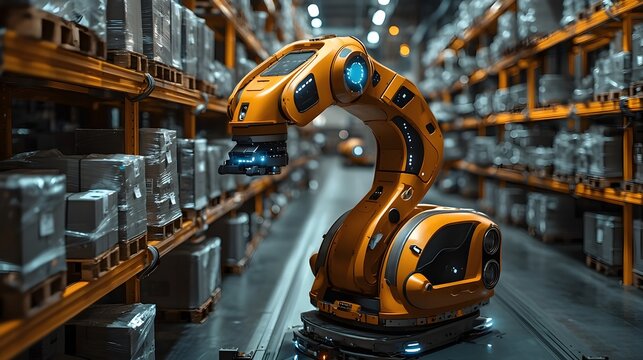 Automated warehouse robot efficiently sorting and organizing parcels