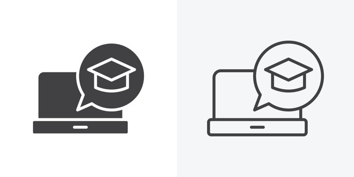 E learning icon. Line Art And Clip art Style Design