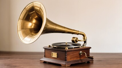 Retro Style Blank Gramophone Featuring Brass Accents