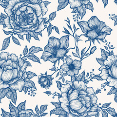 Seamless linear floral vector vintage retro style. Fabric with floral pattern, handmade patterned dress. For decorating elements, decorations, textiles, postcards, printing on a beige background