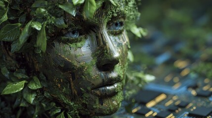 Obraz premium Nature meets technology digital face