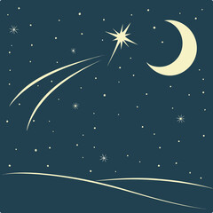 Naklejka premium Whimsical night sky with crescent moon and shooting stars