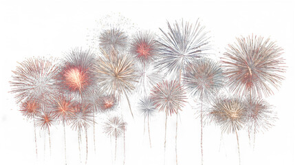 Night sky with fireworks display on white background
