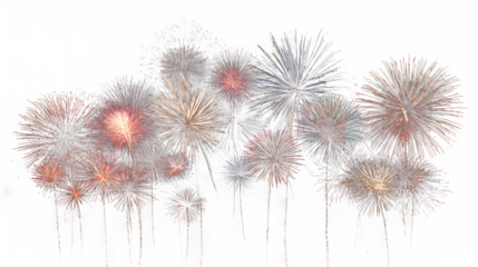 Night sky with fireworks display on white background
