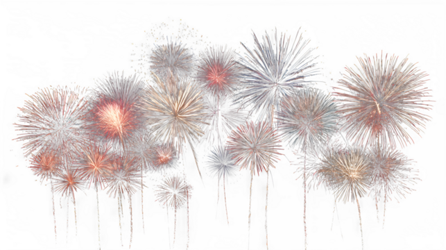 Night sky with fireworks display on white background