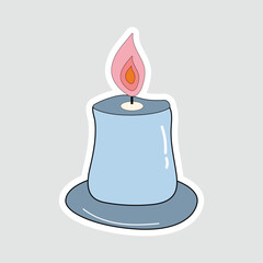 Cute Candle Vector Illustration Sticker. Cartoon-style candle sticker with soft pastel tones. Ideal for decorations, planners, cozy themes, or holiday designs