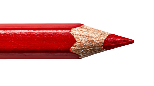 Hand-drawn red pencil arrow tip on white background