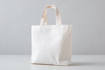 Sleek white tote bag with sturdy handles against minimalistic ba