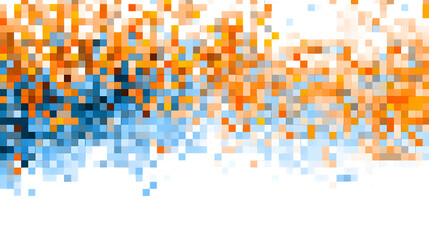 Orange and blue pixel square abstract background on a white background