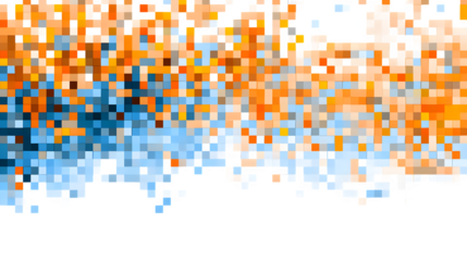 Orange and blue pixel square abstract background on a white background