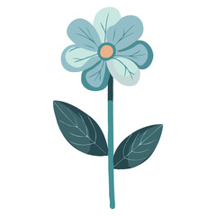 Stylized Teal Flower with Delicate Veins and Rounded Leaves, Featuring a Soft Peach Center, Embodies Simplicity and Elegance in a Modern Botanical Illustration, Isolated on White