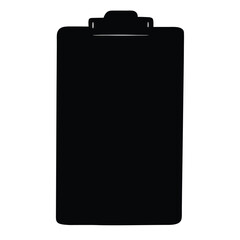 A simplistic, bold, black and white vector silhouette depiction of a clipboard