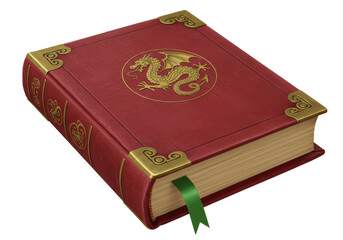 Isolated Red Book with Golden Dragon Emblem