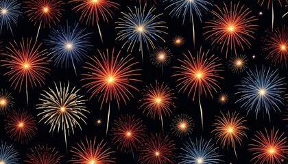 Naklejka premium Colorful fireworks erupt in the night sky, a festive celebration of lights and colors.