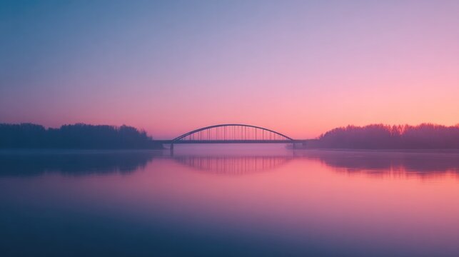 Tranquil sunset over water, reflecting soft hues and serene brid