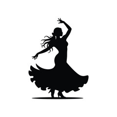 Silhouette of a woman dancing flamenco with flowing dress
