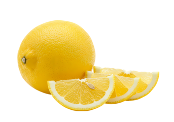 Fresh Lemon: Juicy Citrus Fruit, Slices, Vitamins, Healthy Eating on white background