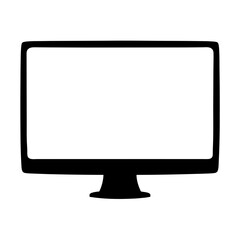 vector silhouette illustration of a desktop computer with a blank white screen