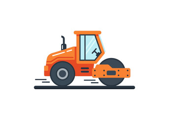 Fototapeta premium This is a flat vector illustration of a vibratory road roller, commonly used in construction to compact soil, gravel, concrete, or asphalt on roads and foundations.