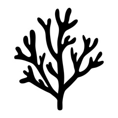 A Simple Black vector Silhouette of a Seaweed or Coral on White Background