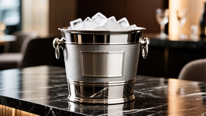 Silver Ice Bucket Display with Clean Monogram Placeholder