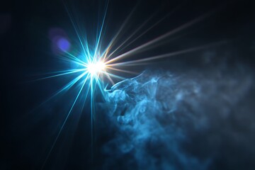 An abstract blue flare light against a dark background, creating a vibrant glow that evokes energy, mystery, and transformation.