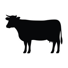 Silhouette of a cow vector, standing calmly in a field on a white background