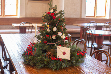 christmas tree on wooden table