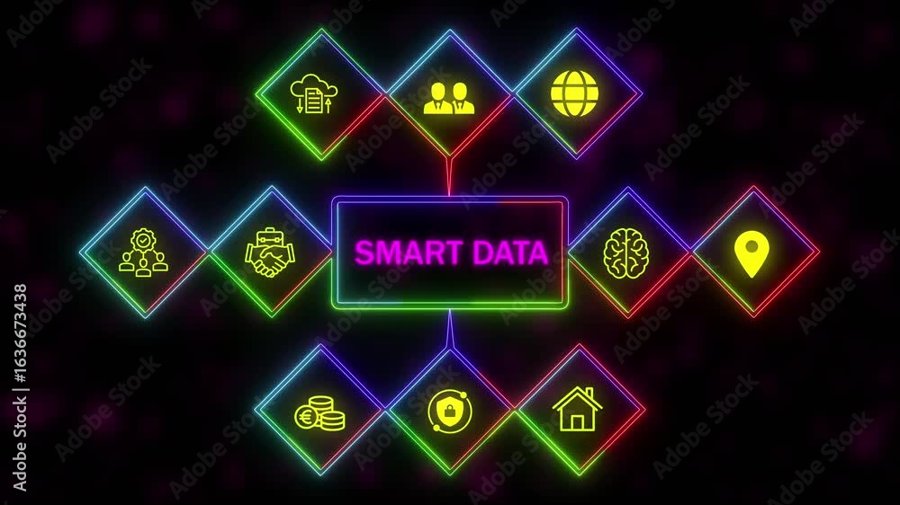 Aufkleber a smart data concept button on a futuristic .neon abstract seamless animation of hue effect backgrou