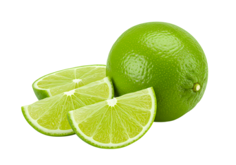 Fresh Lime: Juicy Citrus Fruit, Slices, and Whole Lime for Recipes and Food Photography on white background
