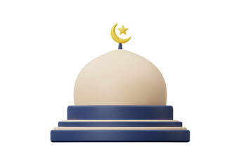 Isolated Mosque Dome with Islamic Star and Crescent Symbol on Top