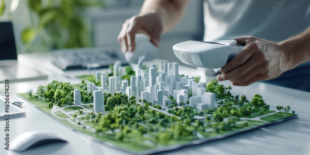 Poster engineer civil simulation concept. modeling an urban landscape with a 3d model and technology in a d