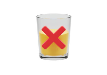 Isolated Glass of Yellow Liquid with Red X Symbolizing Prohibition