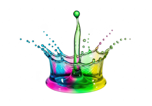 Colorful water drop splash creating a vibrant crown shape with dynamic motion and a clean transparent look isolated on transparent background