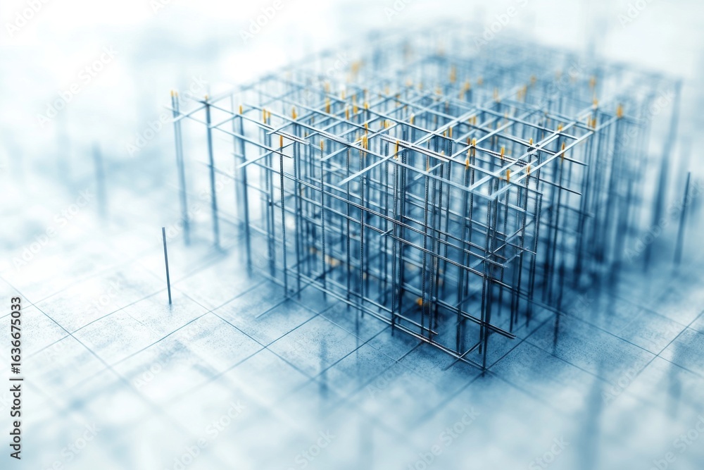 Poster engineer civil simulation concept. abstract architectural structure with a grid pattern and blurred 