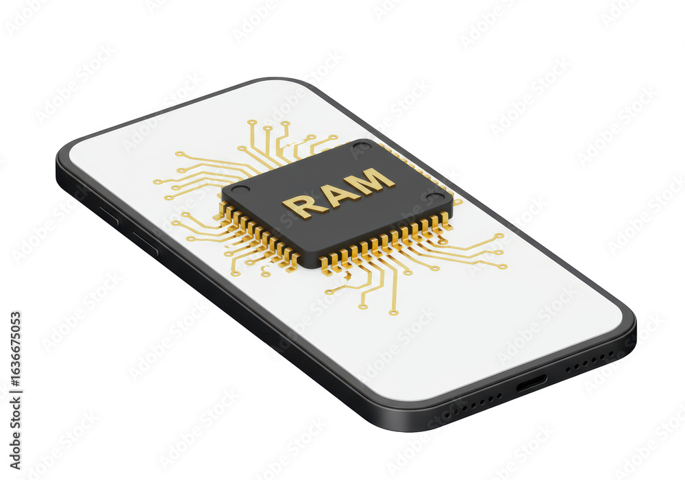 Fototapete isolated smartphone displaying ram chip symbolizing memory and performance